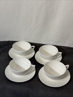 Jasper Conran & Wedgwood White Bone China 4 Cup & Saucer Set